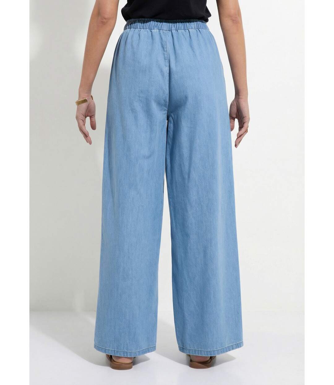 Pantalon large taille élastiquée denim léger-2