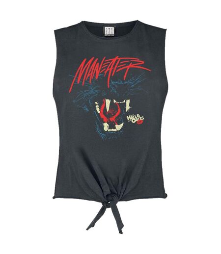 Amplified Womens/Ladies Maneater Hall and Oates Front Tie Tank Top (Charcoal)