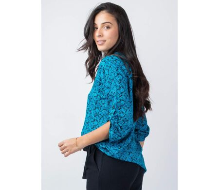 Top style chemisier en viscose léger ASHLEY bleu et noir Coton Du Monde