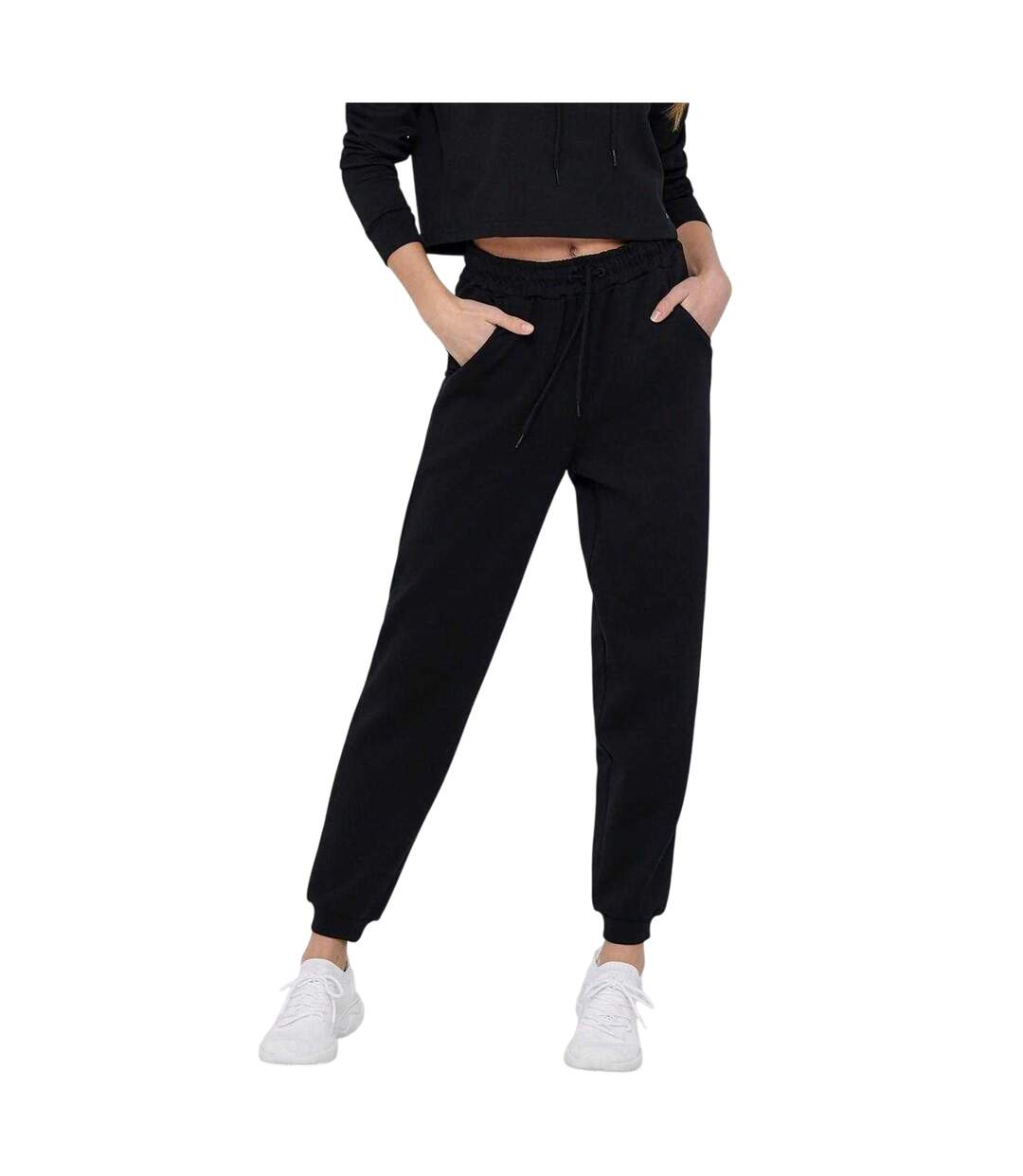 Womens/ladies Cuffed High Waist Sweatpants Black Melange Only Play-4