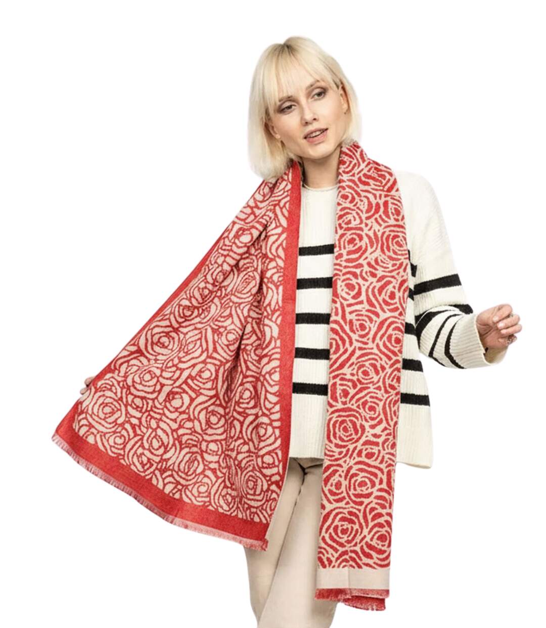 écharpe Douce Femme à  Motifs - Rouge Chic et élégante pour l'Automne-Hiver-2