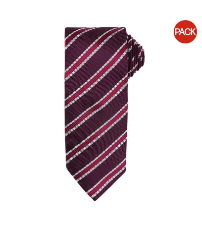 Premier Mens Waffle Stripe Formal Business Tie (Pack of 2) (Burgundy/ Aubergine) (One Size) - UTRW6950