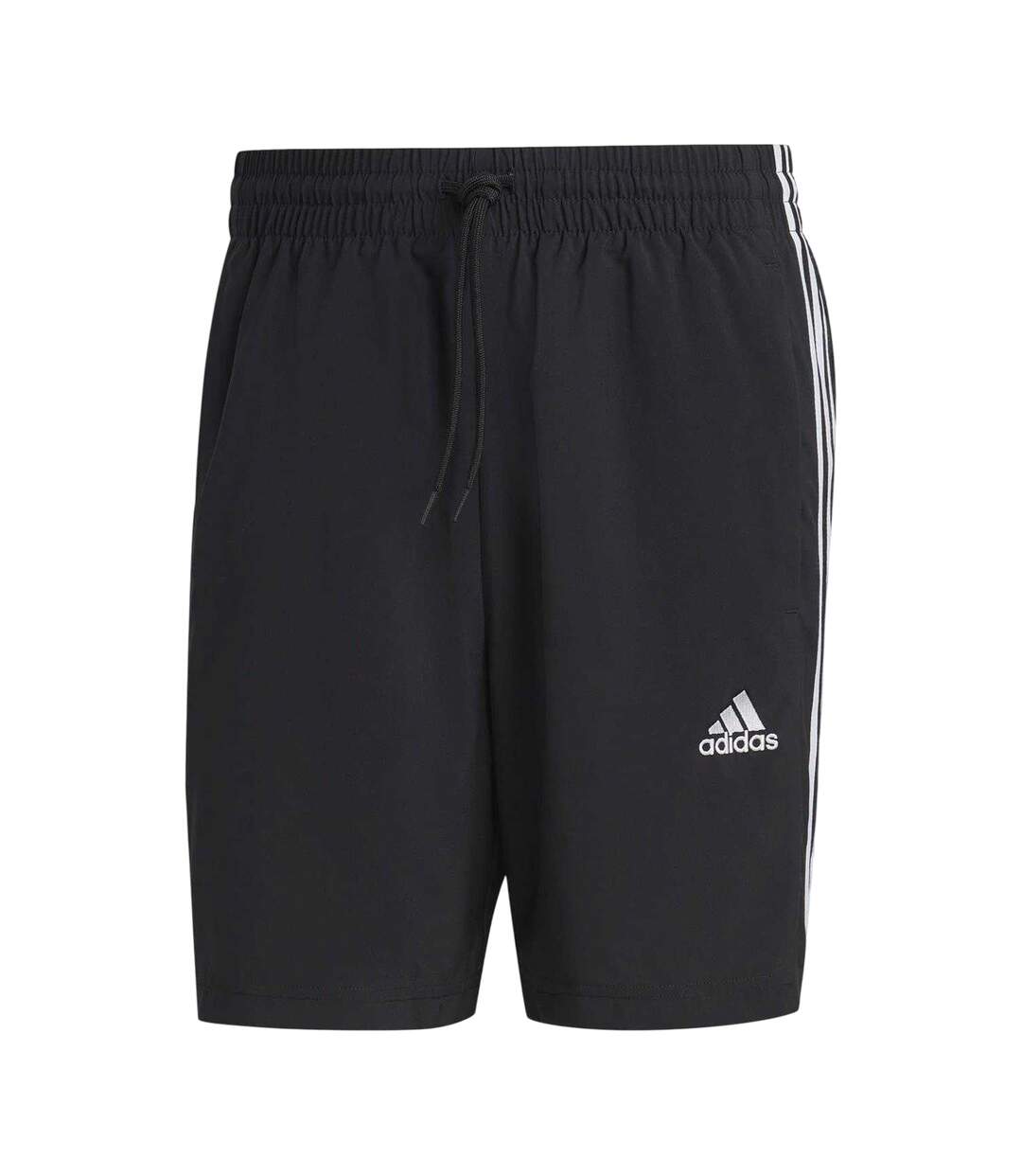 Mens 3 Stripes Shorts Black White Adidas-1