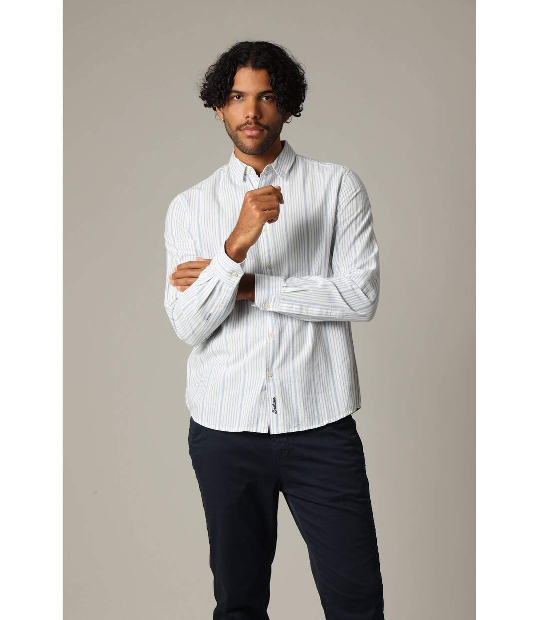 Chemise en coton à manches longues avec rayures horizontales WATAKI-3