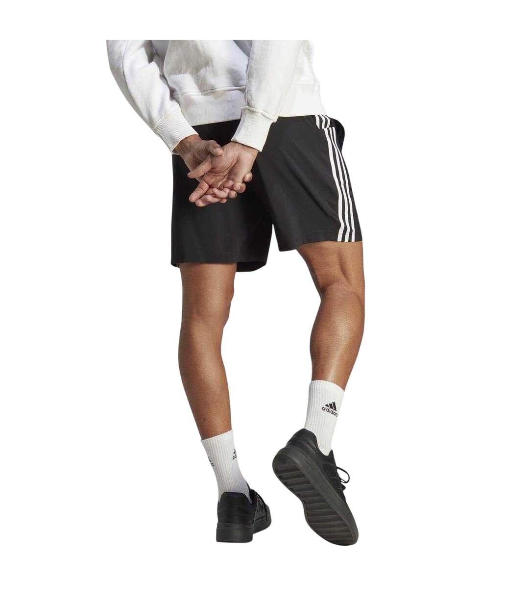 Mens 3 Stripes Shorts Black White Adidas-2