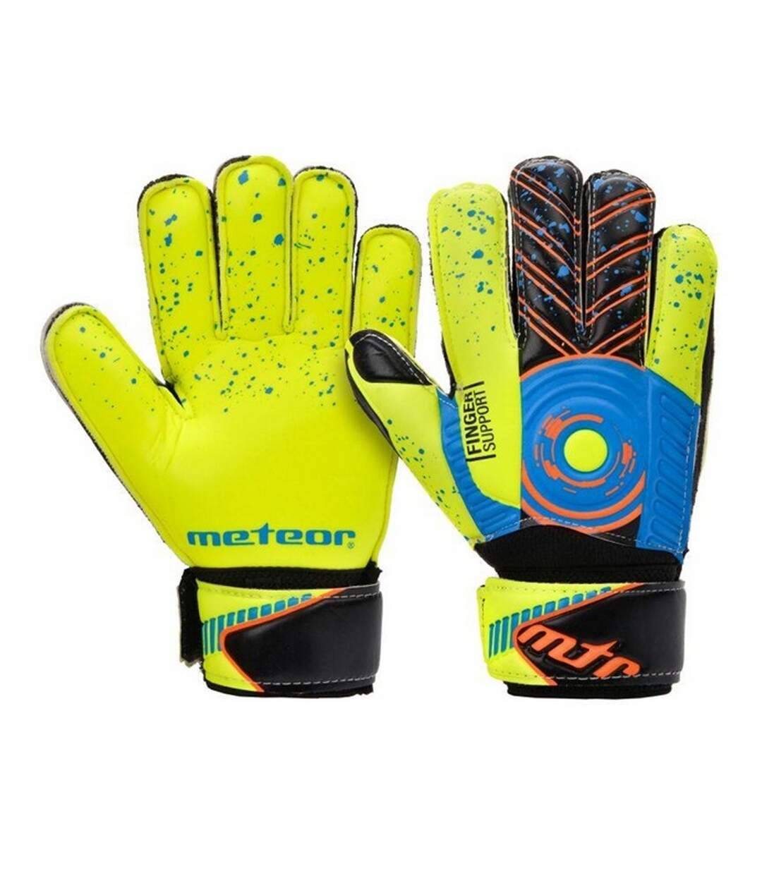 Childrens/kids Defense Goalkeeper Gloves Yellow Black Blue Meteor-4