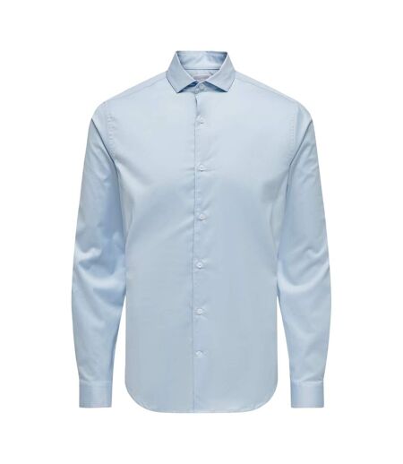 Mens Plain Point Collar Long-sleeved Formal Shirt Cashmere Blue Only
