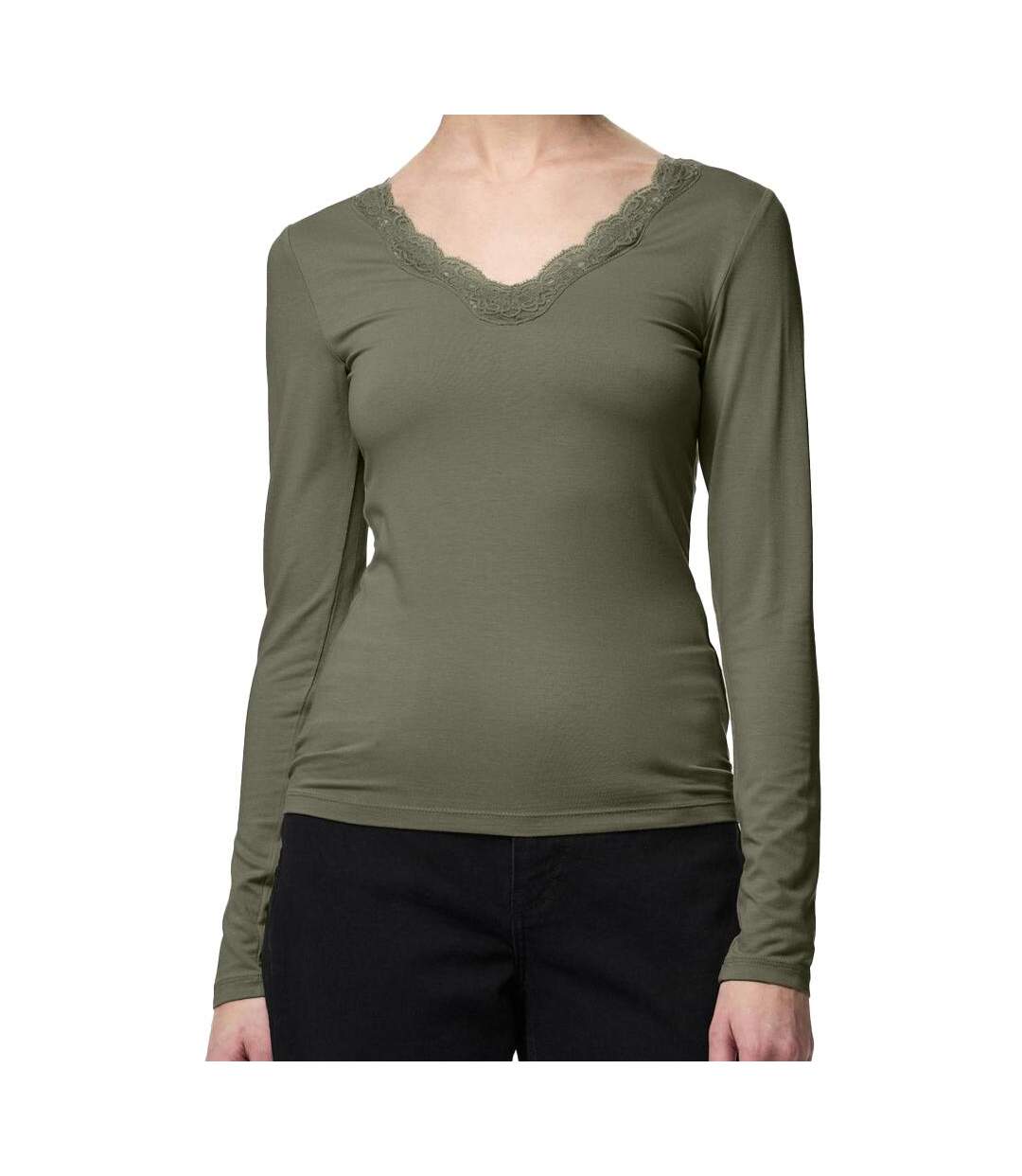 T-Shirt kaki femme pieces pcbarbera - l-1