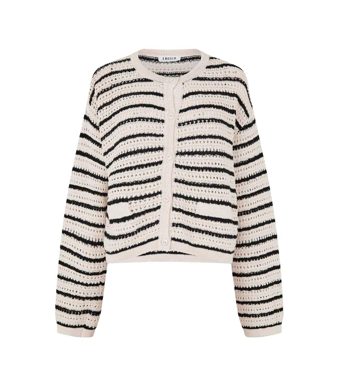 Womens/ladies Ida Stripe Crochet Cardigan Black Edited-2