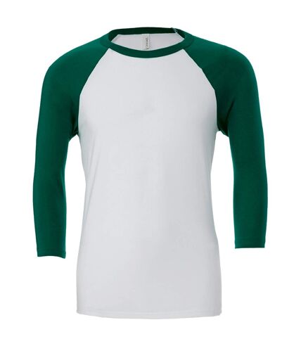 Unisex adult triblend 3/4 sleeve baseball t-shirt white/kelly green Bella + Canvas