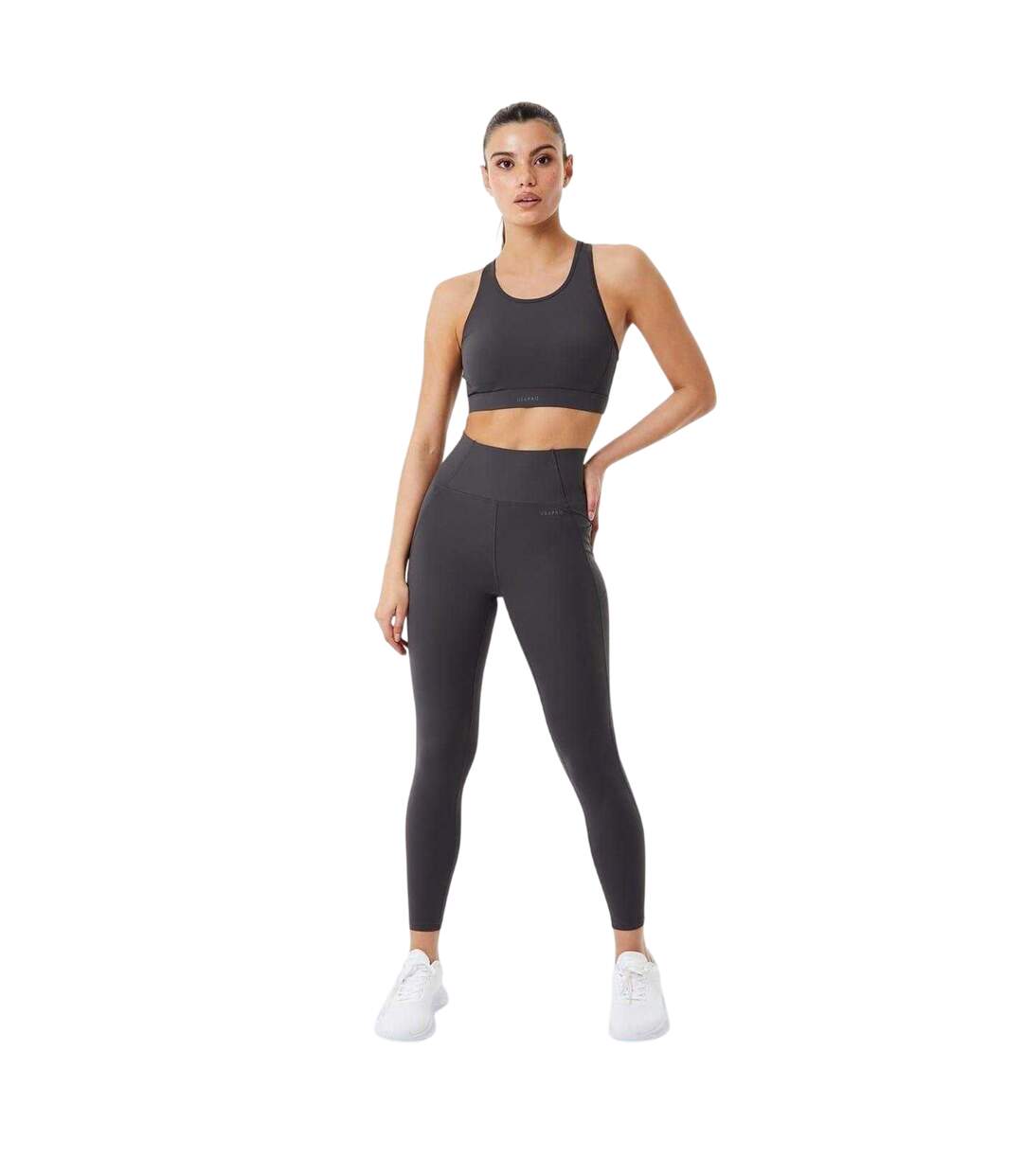 Womens/ladies Core Racerback Sports Bra Charcoal Marl USA Pro-4