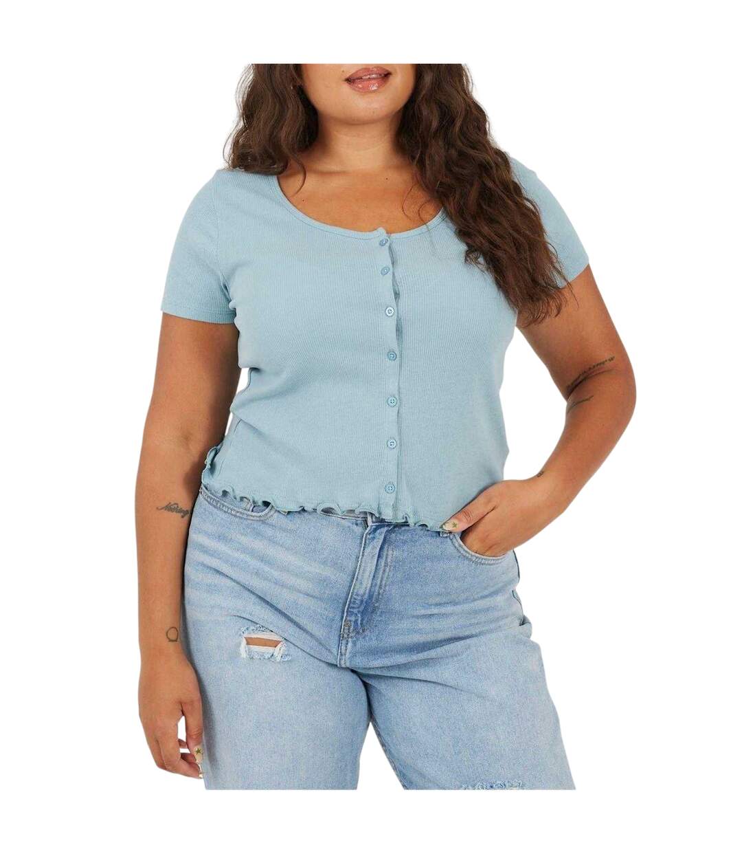 Womens/ladies Ribbed Plus T-shirt Duck Egg Brave Soul-1