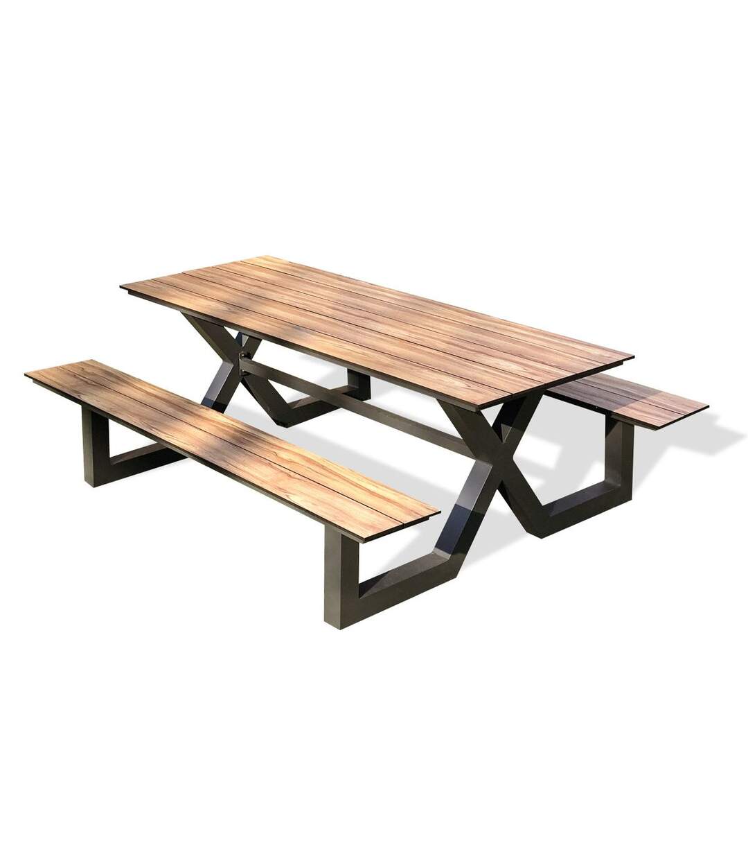 Table de Jardin & 2 Bancs Vancouver 210cm Gris Anthracite-2