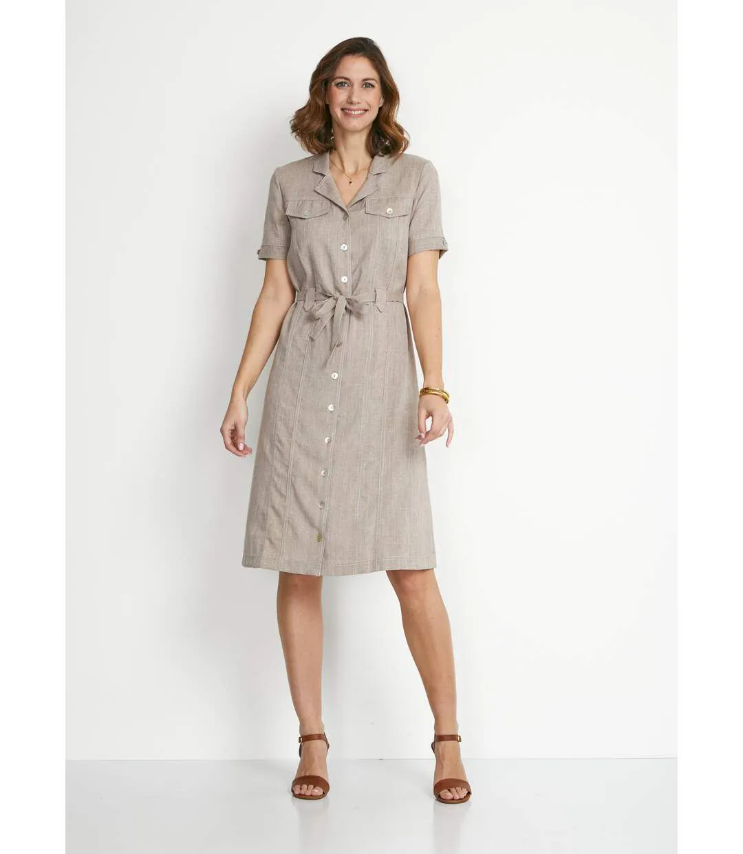 Robe-chemisier mi-longue coupe droite-1