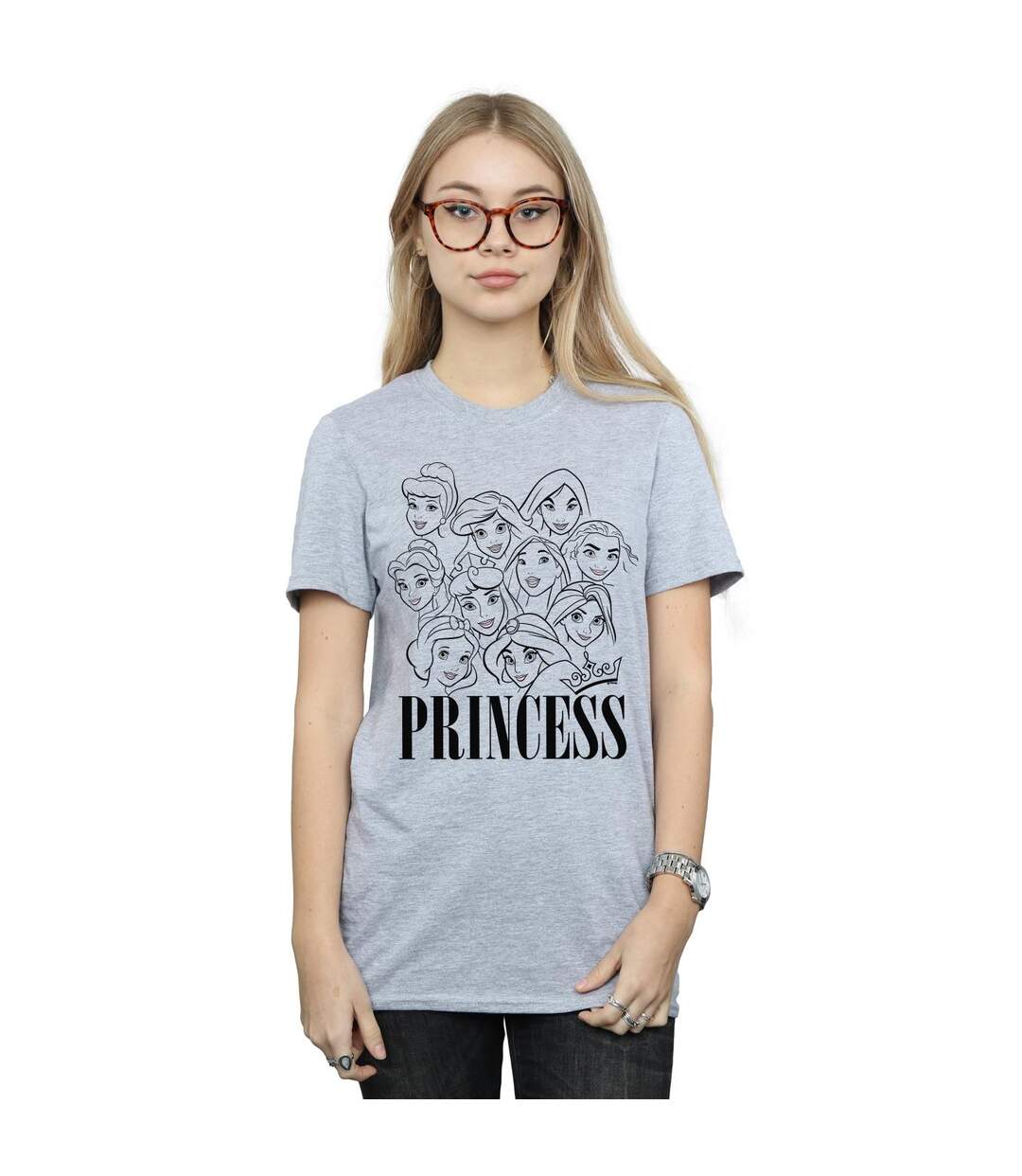 Disney Femme/Ladies Princess Multi Faces Cotton Boyfriend T-Shirt (Gris sportif) - UTBI42939-2