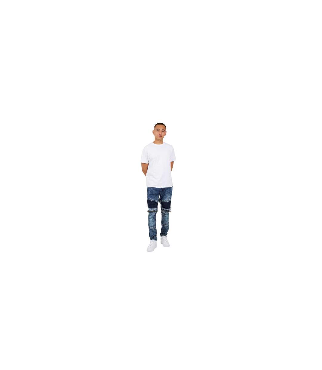 Mens Washed Biker Slim Jeans Dark Blue Brave Soul-1