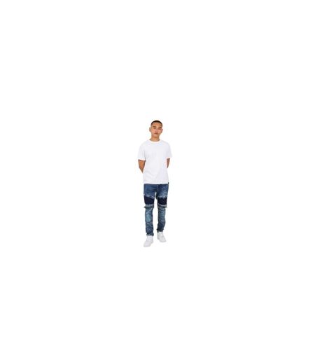 Mens Washed Biker Slim Jeans Dark Blue Brave Soul