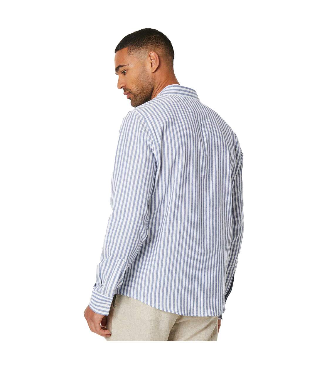 Mens stripe linen long-sleeved shirt navy Burton-2