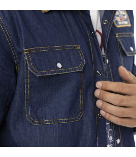 Chemise homme manches longues chambray et col velours et patch Fuel Vondutch