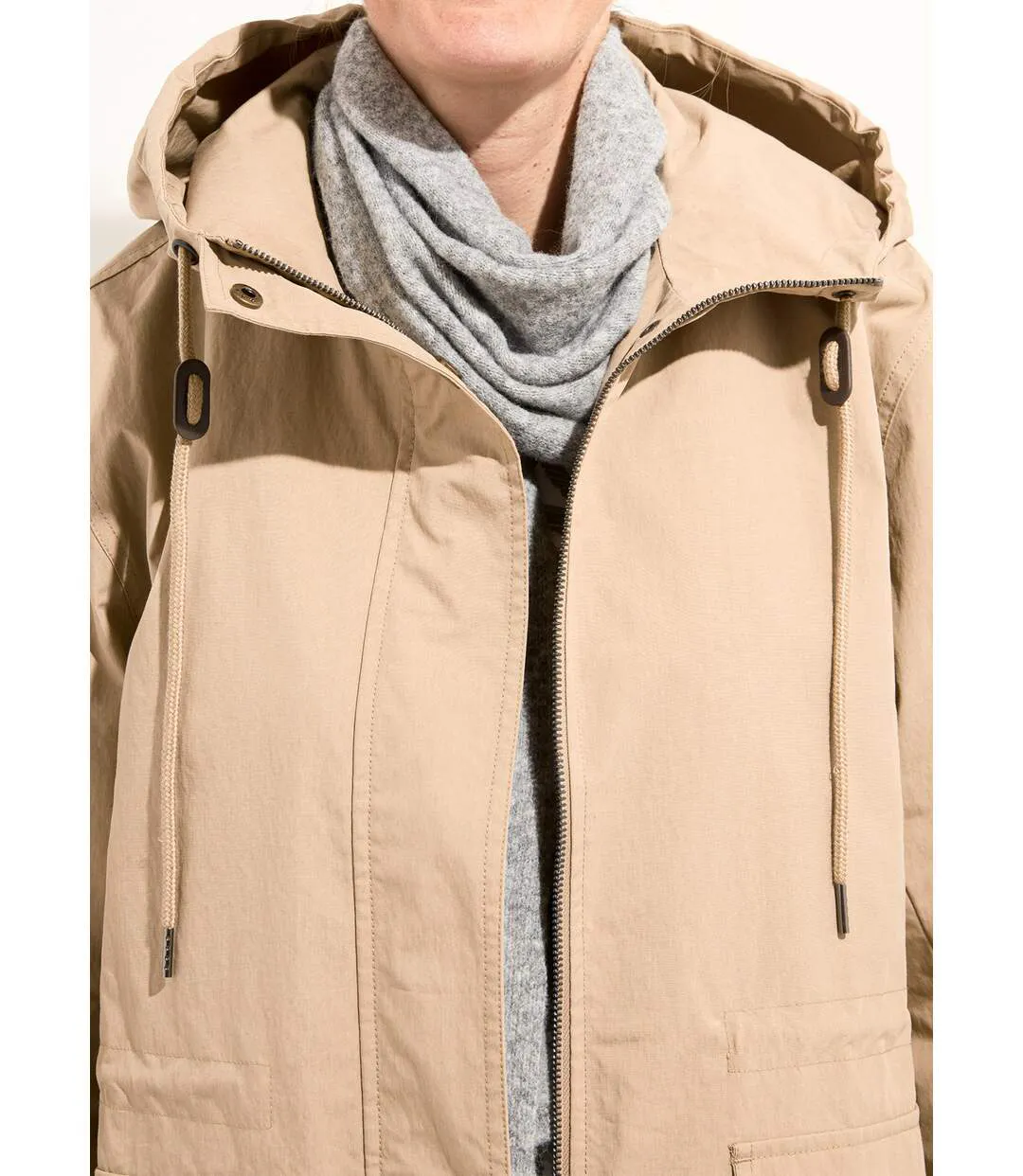 Parka zippée pressionnée à capuche déperlante-4