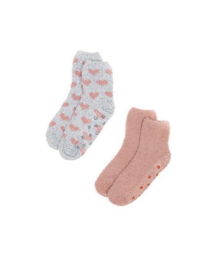 X2 Paires de Chaussettes Antidérapantes Gris/Rose Femme Casa Socks GC4