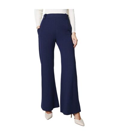 Womens/ladies ponte waist metal trim wide leg trousers navy Principles