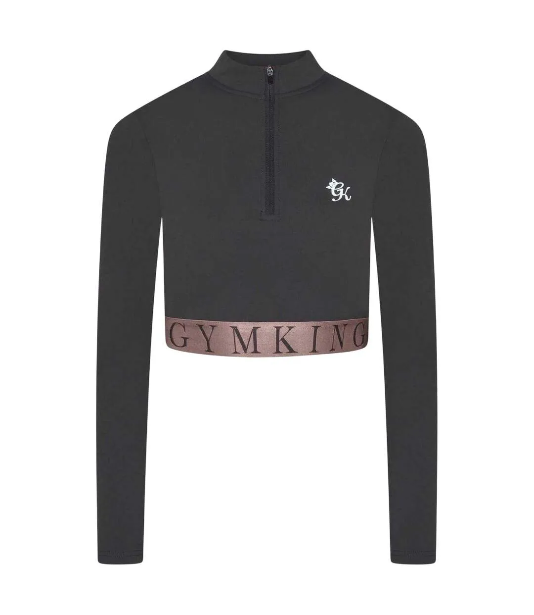 Womens/ladies Impact Half Zip Crop Top Slate Peach Gym King-1