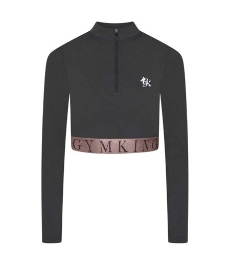 Womens/ladies Impact Half Zip Crop Top Slate Peach Gym King