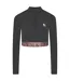 Womens/ladies Impact Half Zip Crop Top Slate Peach Gym King-1