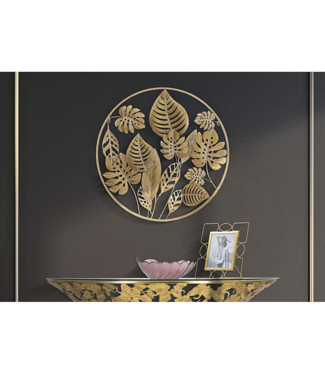 Décoration Murale Ronde en Métal Jungle 80cm Or-5