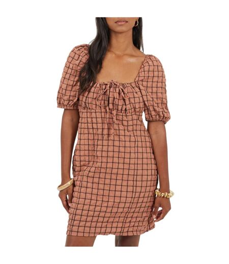 Robe Courte Manches Bouffantes Motif/style À Carreaux Femme Rouge Pastel Noir Brave Soul