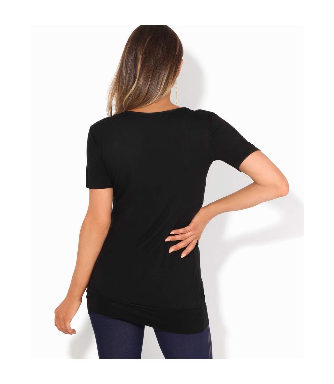 Womens/ladies plain longline jersey top black Krisp-2