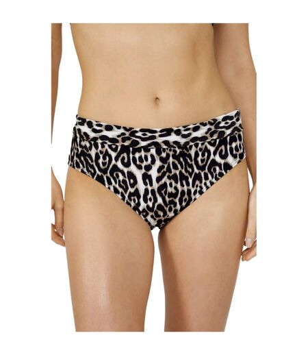 Debenhams Womens/Ladies Leopard Print Foldover Bikini Bottoms (Black/White) - UTDH5582