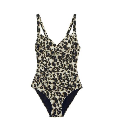 Womens/ladies Sakari Leopard Print Tummy Control One Piece Swimsuit Natural Regatta