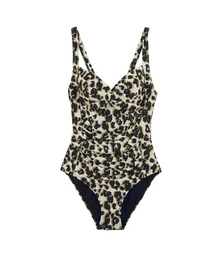 Womens/ladies Sakari Leopard Print Tummy Control One Piece Swimsuit Natural Regatta