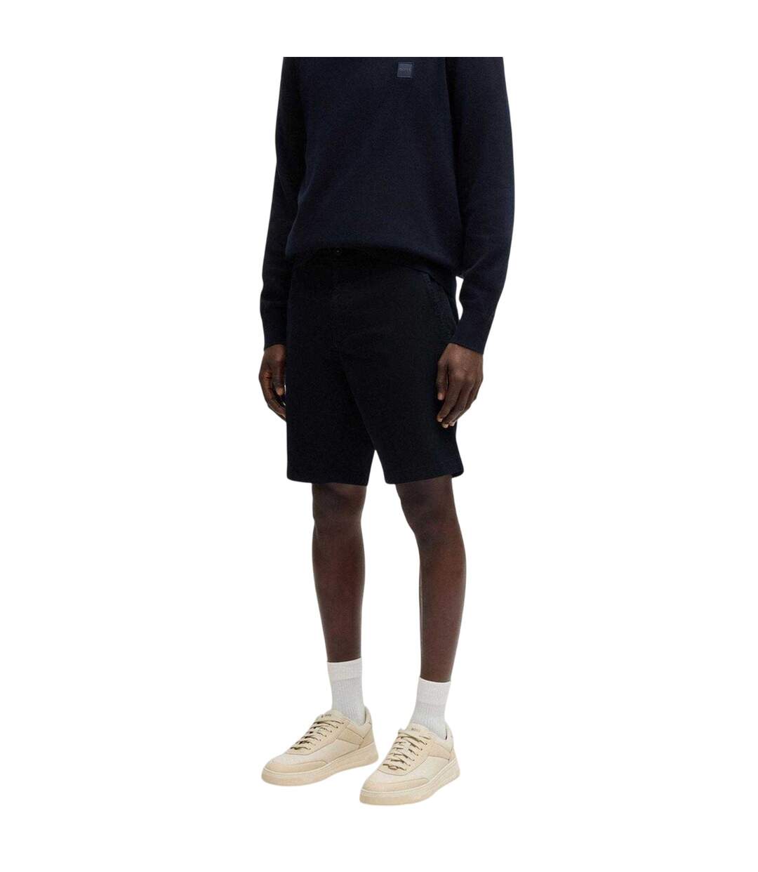Mens Plain Slim Chino Shorts Navy Boss-4