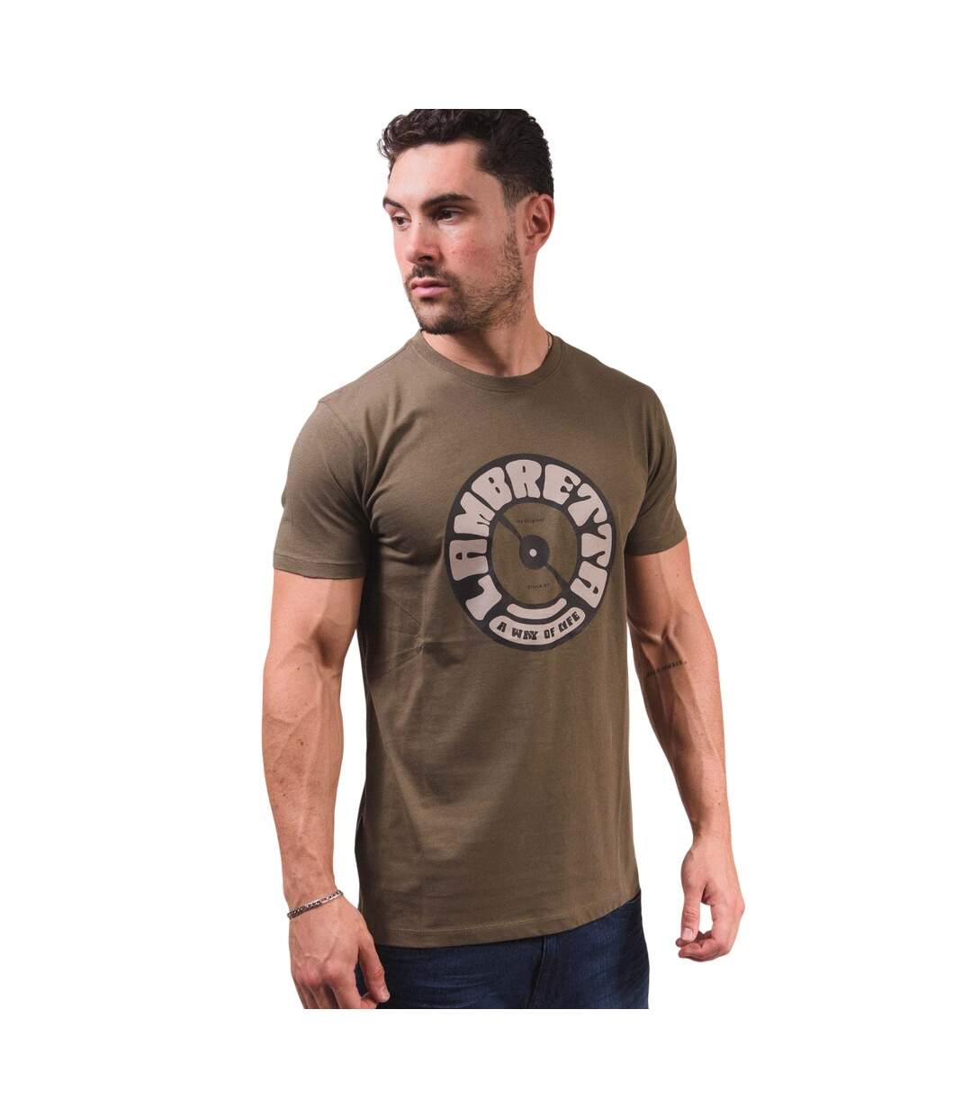 T-shirt Style Disque Vinyle Homme Kaki Lambretta-1