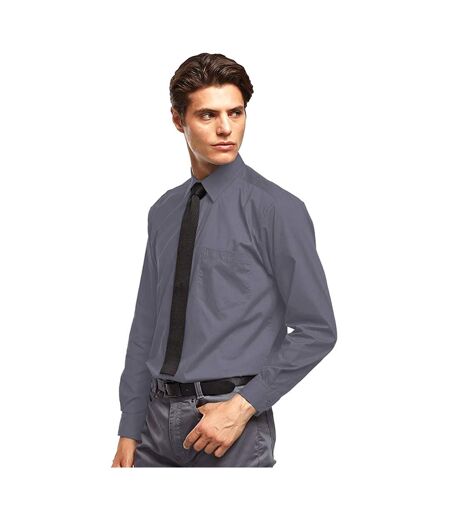 Mens  Poplin Long-sleeved Formal Shirt Dark Grey Premier