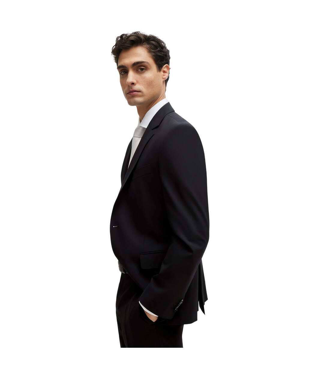 Mens Lapel Collar Suit Jacket Black Boss-4