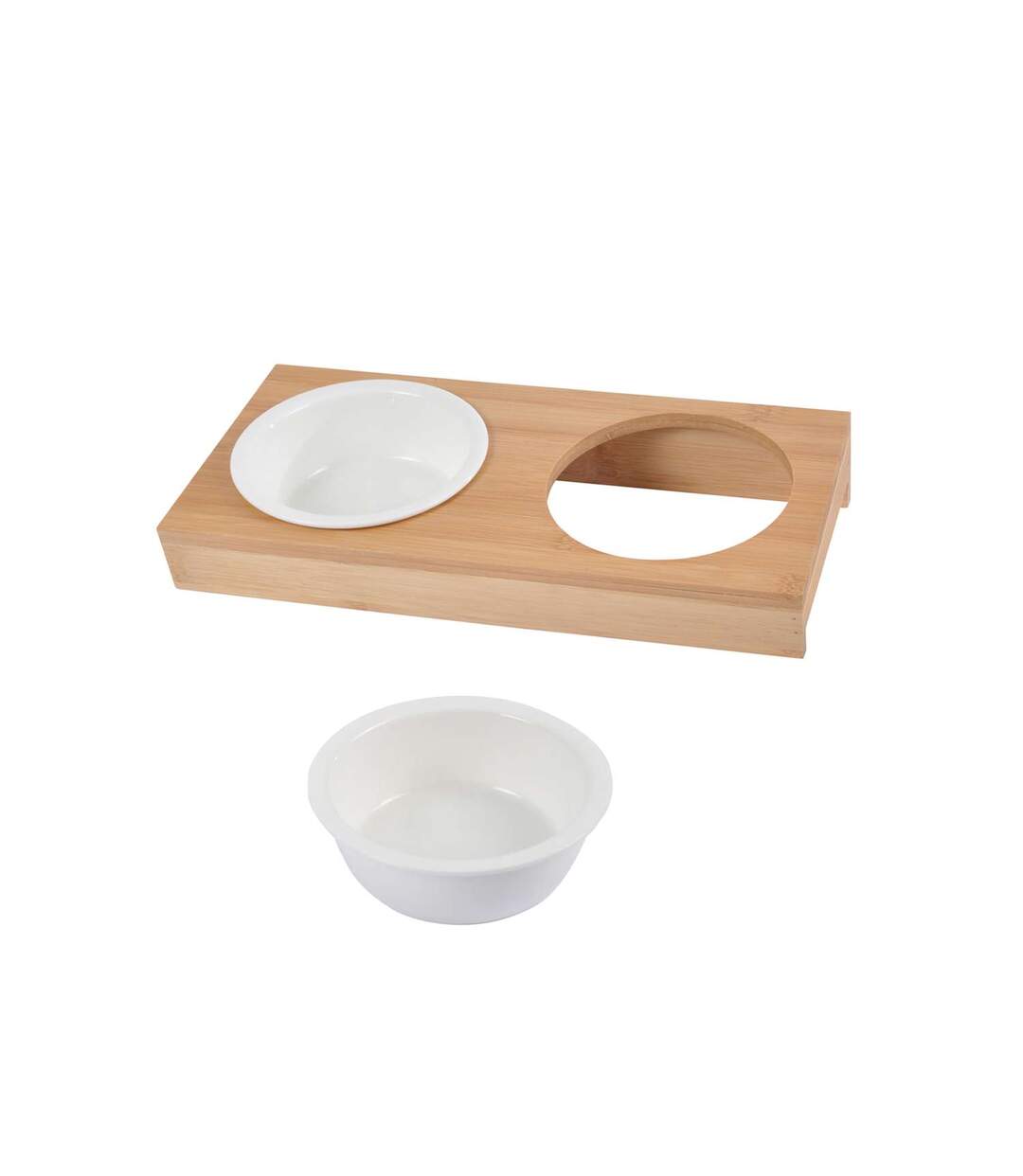 Gamelle double en céramique et bambou pour chien et chat - Diam 12 cm-2