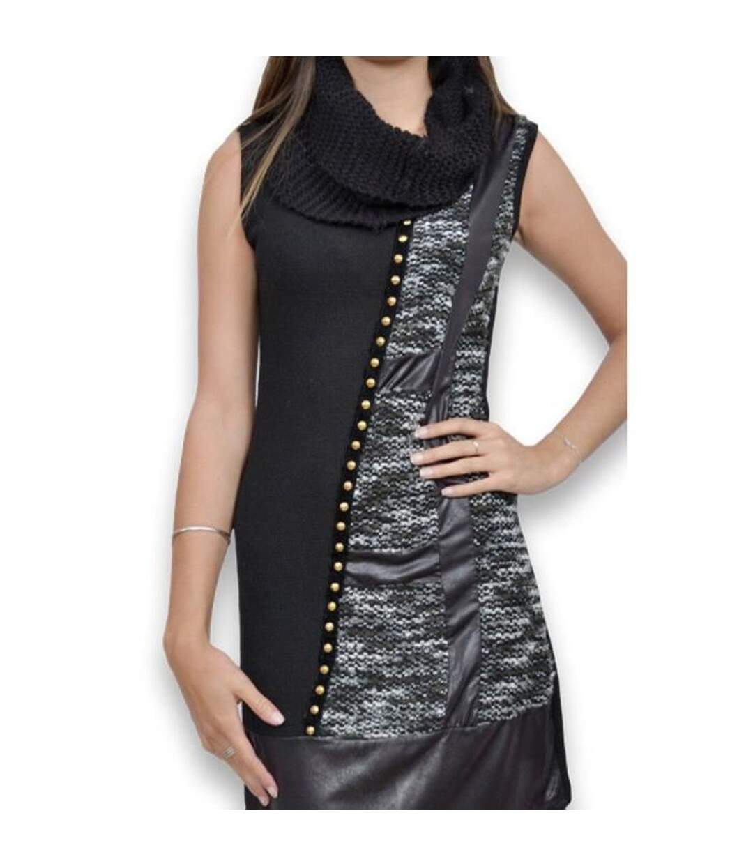 Robe femme sans manche col snood de couleur noir-4