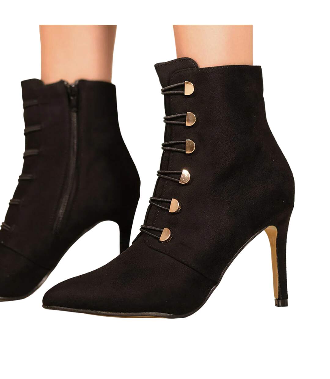 Womens/ladies blythe faux suede pointed button detail mid heel ankle boots black Where´s That From-2