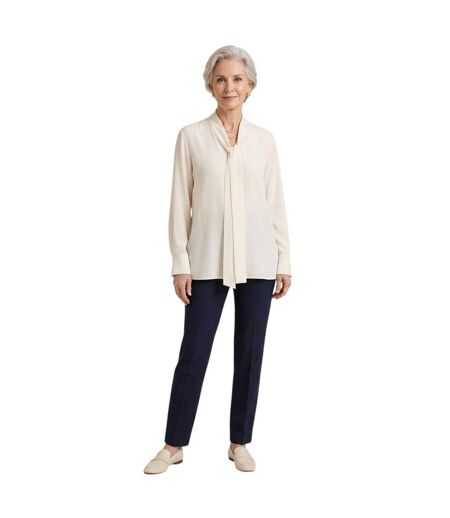 Womens/ladies Tie Neck Long-sleeved Blouse White Boss