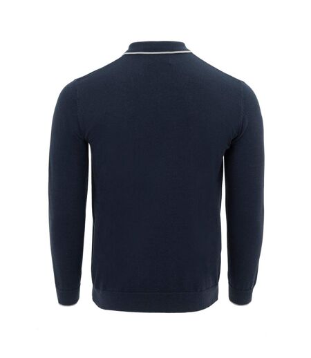Mens Long-sleeved Polo Shirt Navy Grey Firetrap