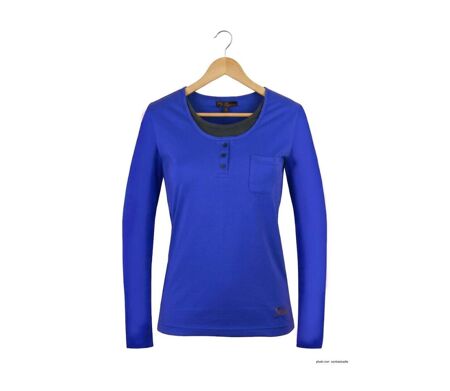 Mayflower NESTOR5 : Tee-shirt manches longues bleu et gris avec col boutonné stylisé