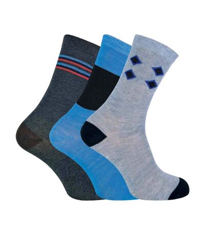 6 Pack Mens Blue Grey Argyle Striped Fashion Dress Socks