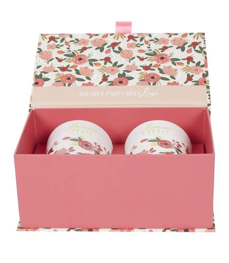 Coffret 2 Bougies Parfumées Maman Chérie 8cm Rose