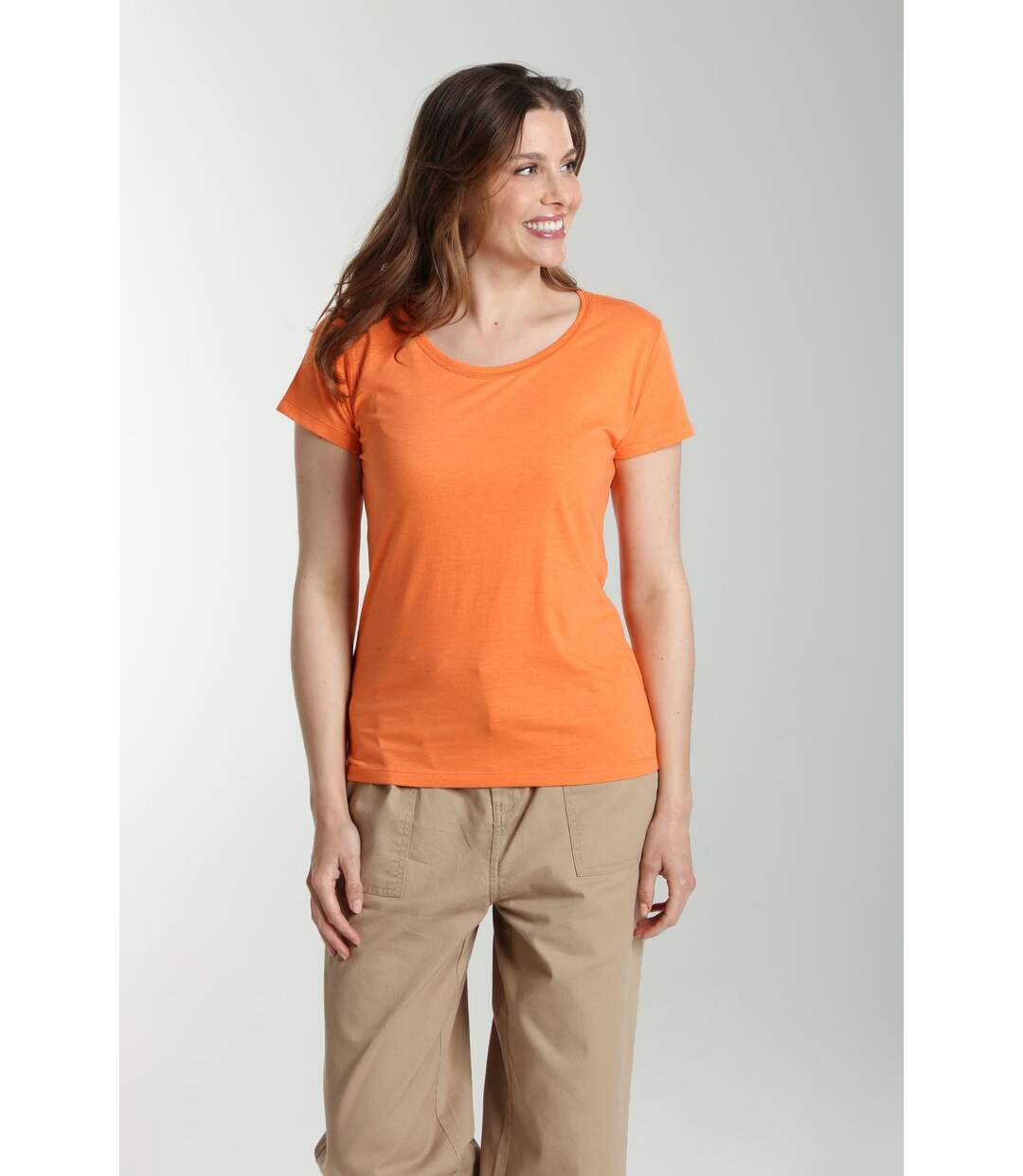 Tee shirt col rond manches courtes femme Marine Corail Rose(Orange) | Gerard Pasquier-2