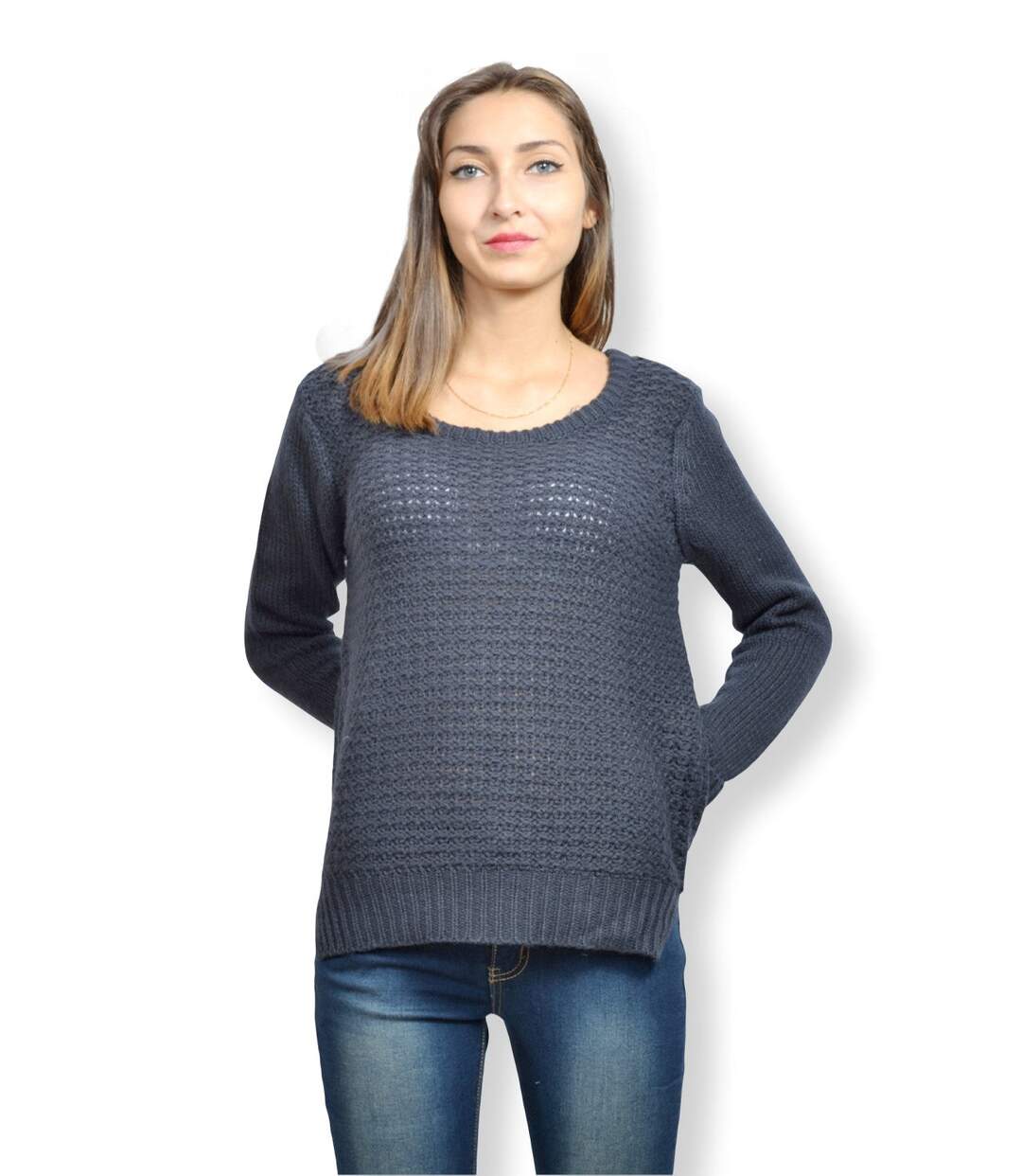 Pull femme manches longues - Couleur bleu marine - Col rond-1