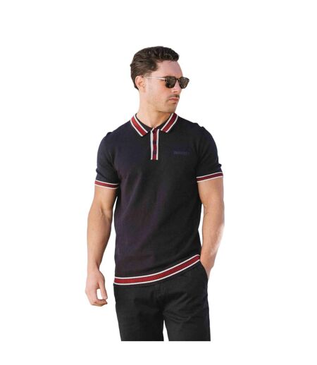 Mens Valero Knitted Tipped Short-sleeved Polo Shirt Navy Lambretta